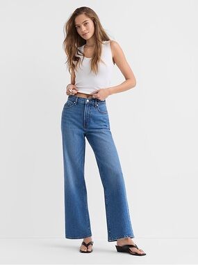 LOFT Rivete Petite High Rise Wide Leg Jeans in Vintage Dark Wash